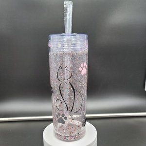 Cat Mom Tumbler 18 Oz Skinny Snow Animal Lover Paw Prints Feline Mother Cold Cup